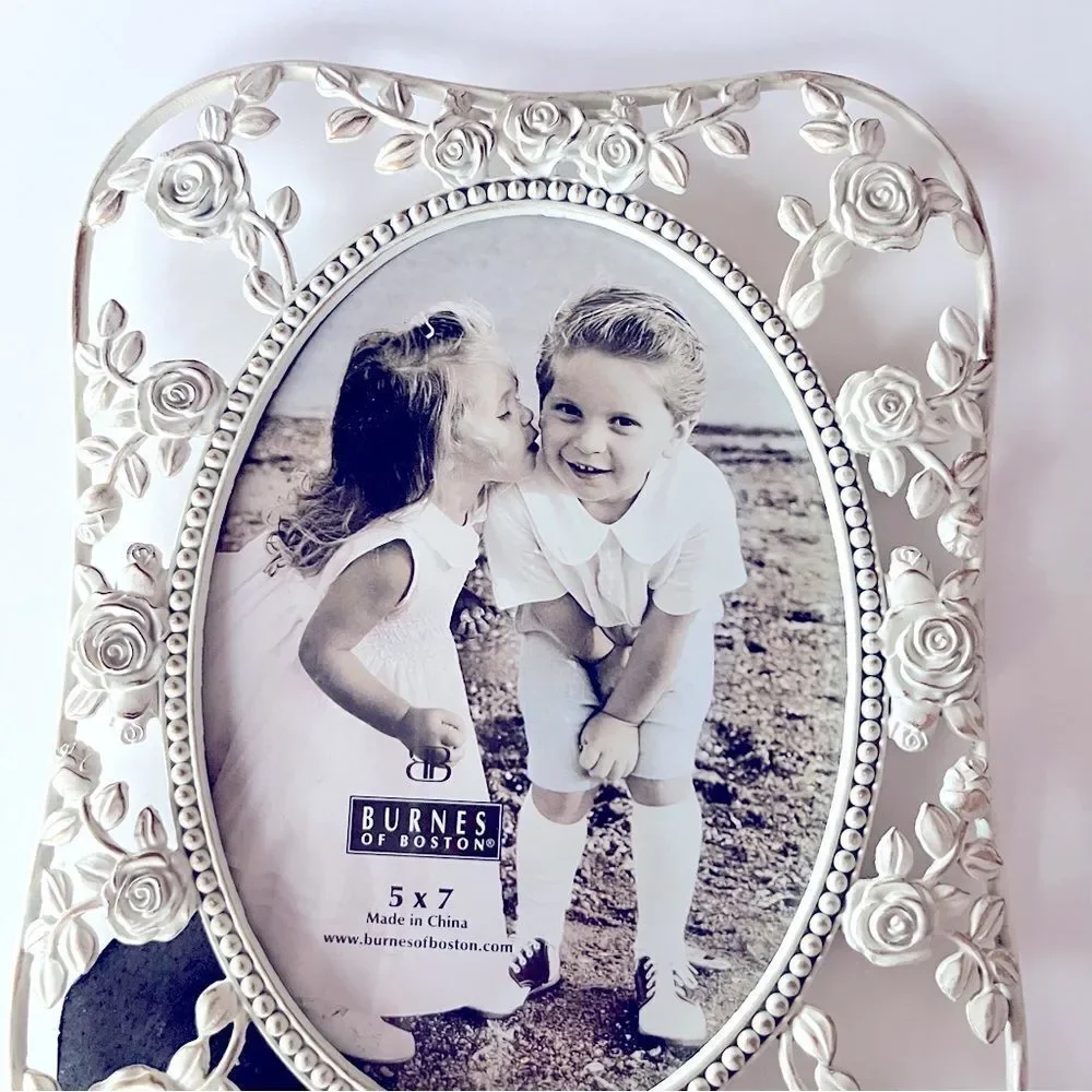 Burnes of Boston White Floral Metal Picture Frame